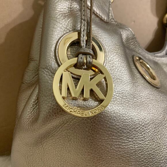 MICHAEL KORS Gold Metallic Leather Grommet Shoulder Tote Bag - Picture 3 of 16